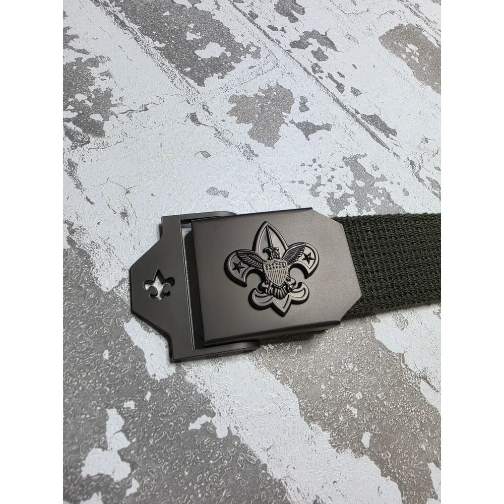 Boy Scouts of America BSA Web Belt Olive Green Canvas Matte Black Buckle 32 Inch